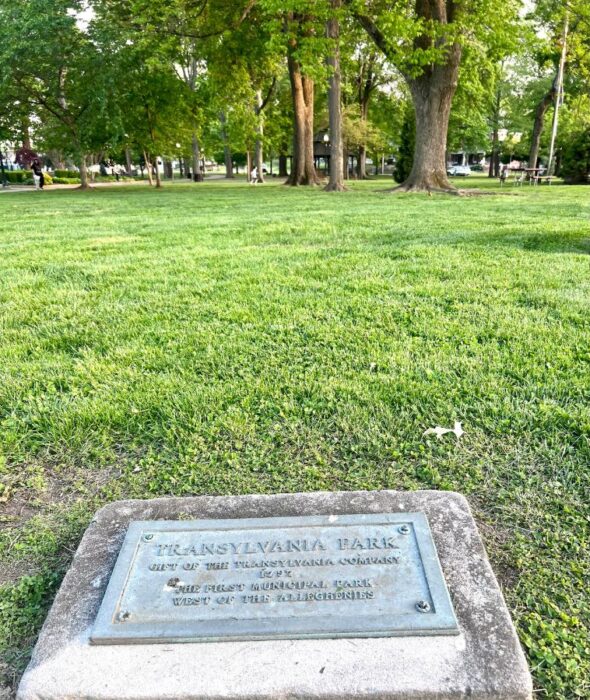 plaque for Translyvania Park in Central Park in Henderson KY
