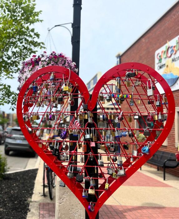 heart sculpture for locks in downtown Ludington 