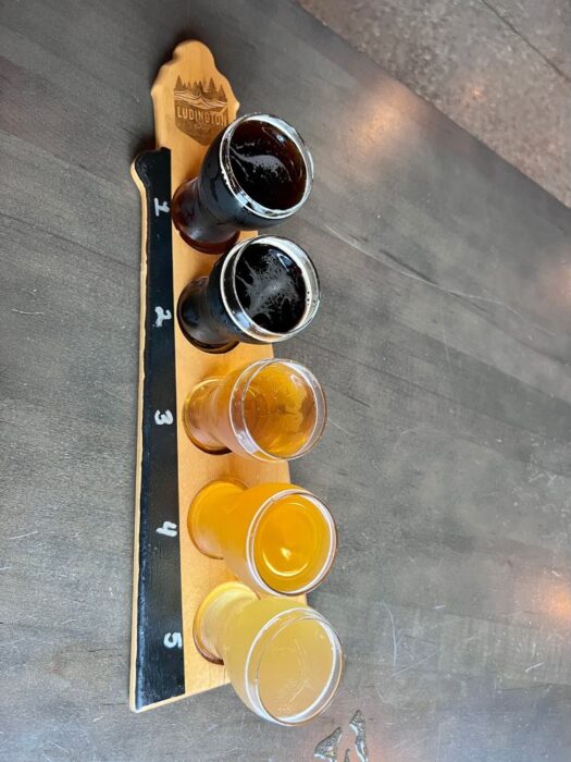 lighthouse flight of beer at at Ludington Bay Brewing Company