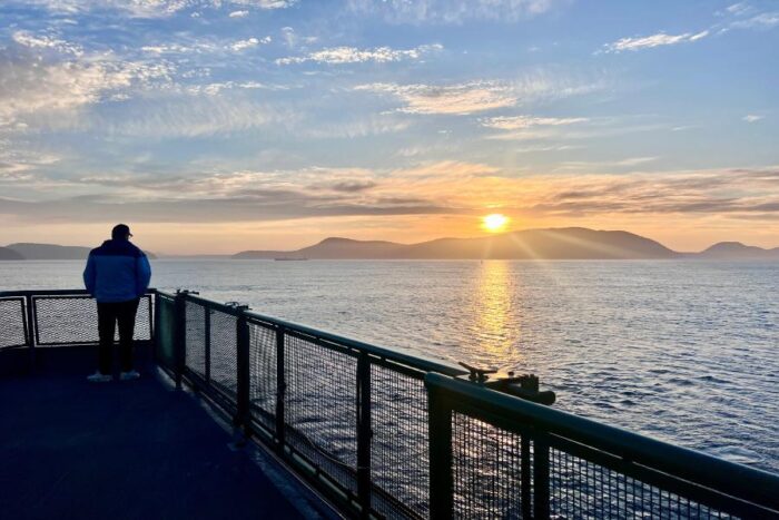 sunset from Washington State Ferry to San Juan Island 