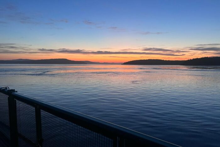 sunset from Washington State Ferry to San Juan Island 