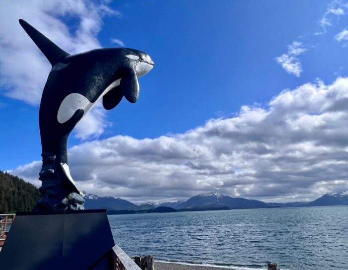 killer whale statue at Icy Strait Point in Alaska 