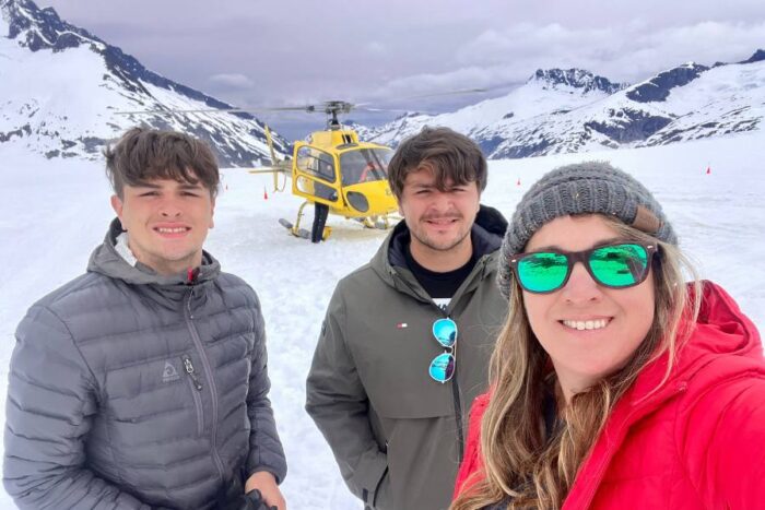 mom with sons on a glacier 