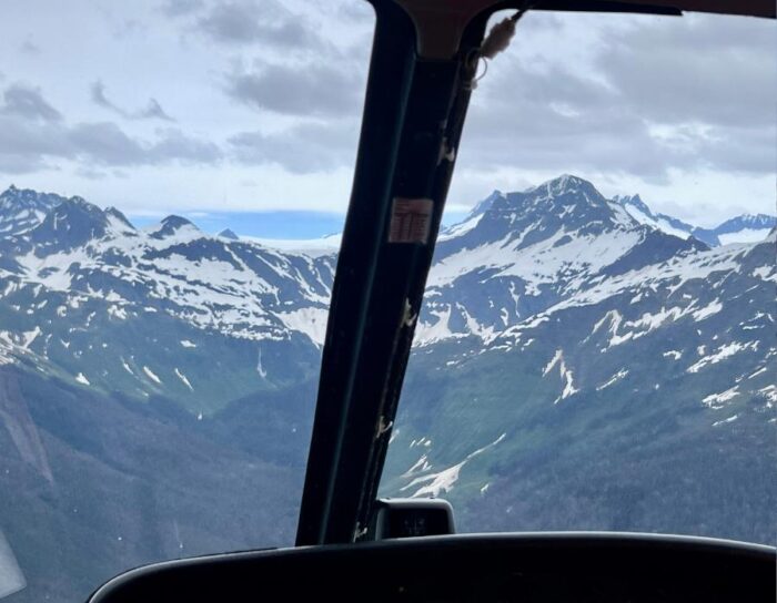 view of mountains from helicopter in Juneau 