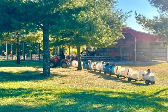 barrel train ride at Country Pumpkins in Dry Ridge KY