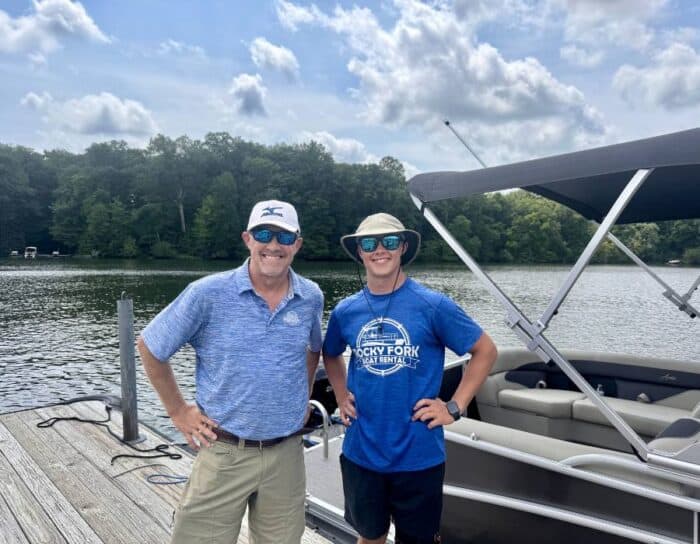 father and son at Rocky Fork Boat Rental     