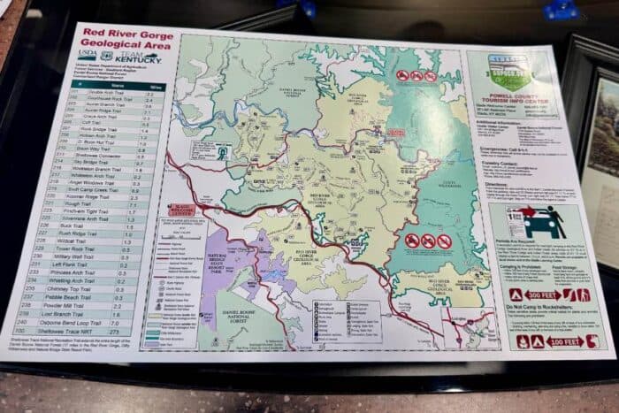 map of Red River Gorge Geological Area in Kentucky