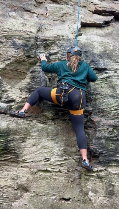women rock climbing with Red River Gorge Climbing Guides in Kentucky