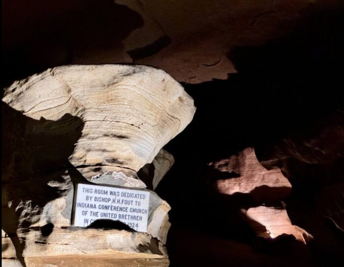 historic sign in Marengo Cave in Indiana