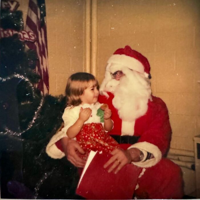 old photo girl and Santa