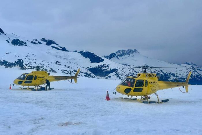helicopters on  Herbert Glacier Juneau Alaska 