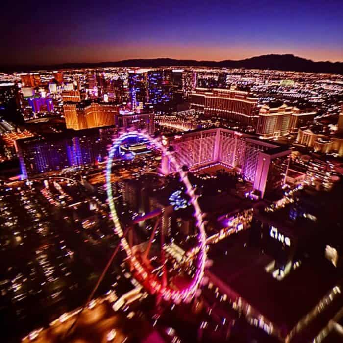 View of Las Vegas Strip from film at Flyover Las Vegas 