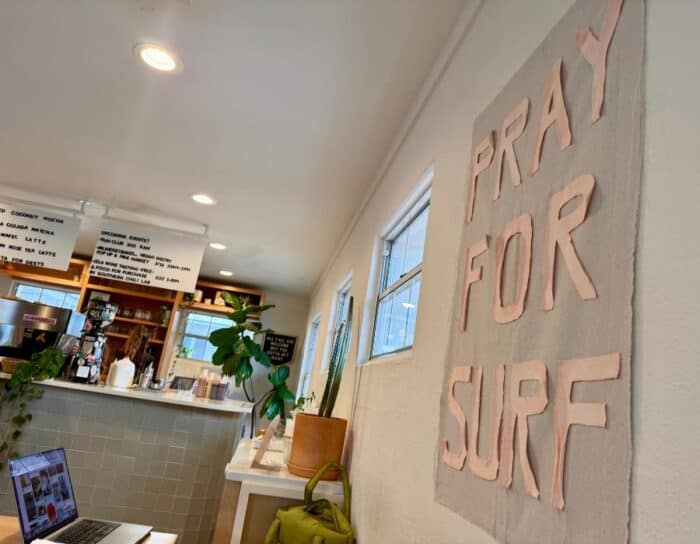pray for surf sign at Foam Coffee Gulf Shores AL