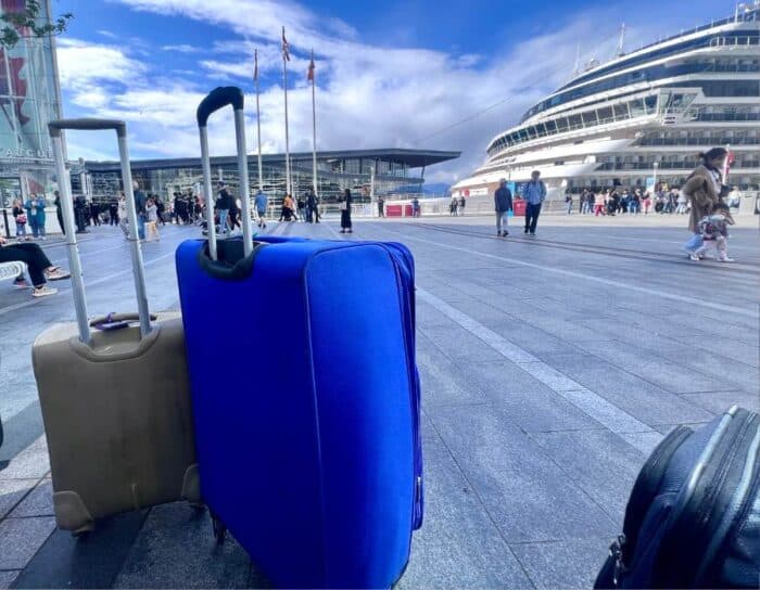 luggage near cruise ship