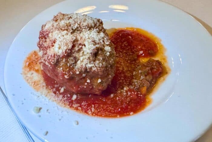 meatball at Italian restaurant on food walking tour in New York City 