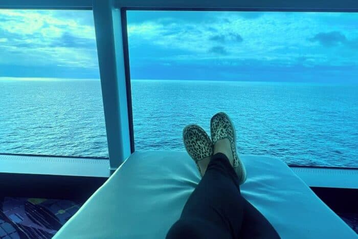 relaxing in viewing area of cruise ship