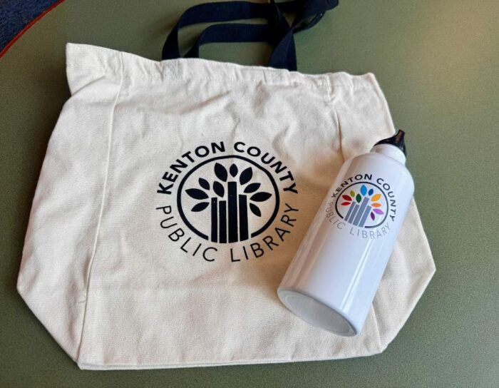 tote bag and water bottle Kenton County Public Library