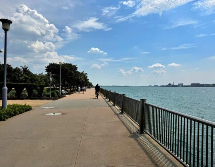 bike riding along Detroit Riverwalk