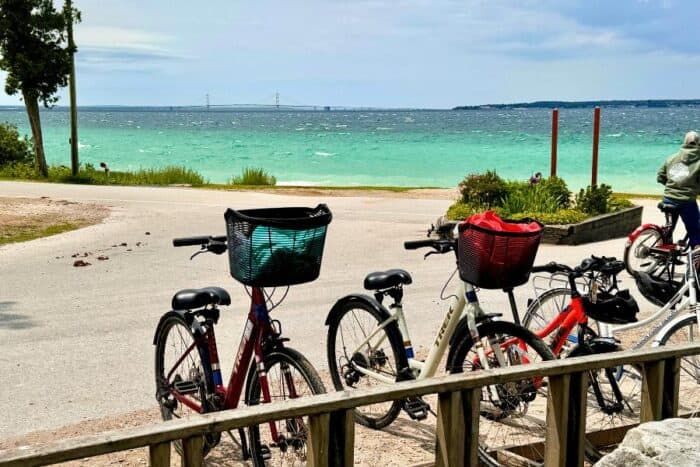 bikes parked near Cannonball Oasis on Mackinac Island 