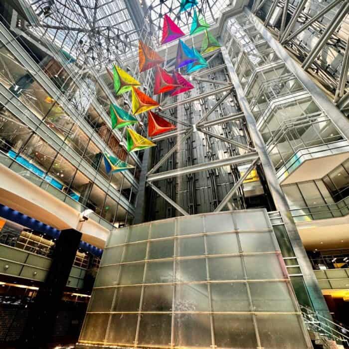 indoor waterfall One Campus Martius Building in Detroit Michigan