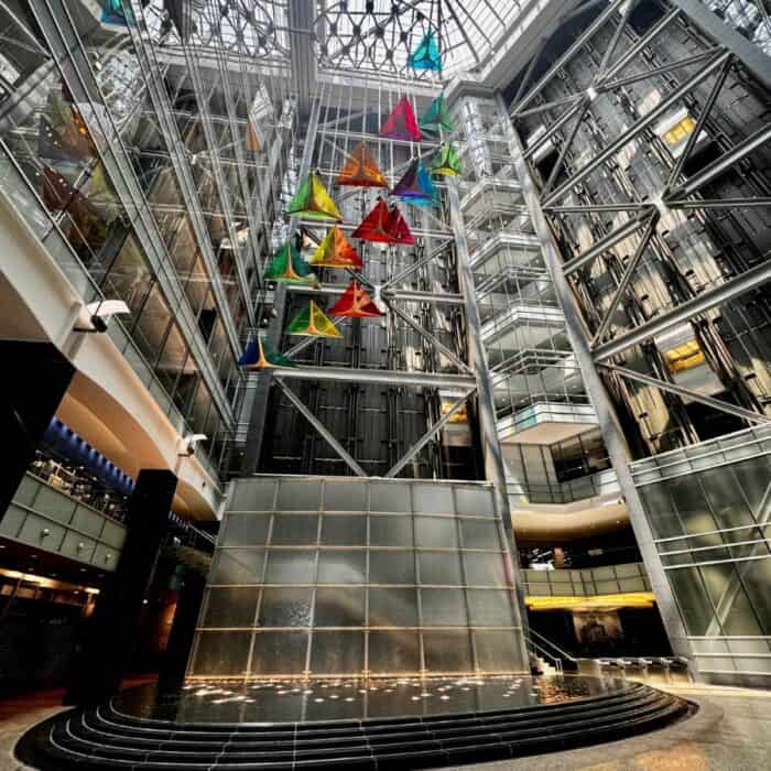 indoor waterfall One Campus Martius Building in Detroit Michigan