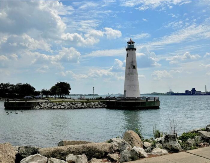 lighthouse along Detroit Riverwalk