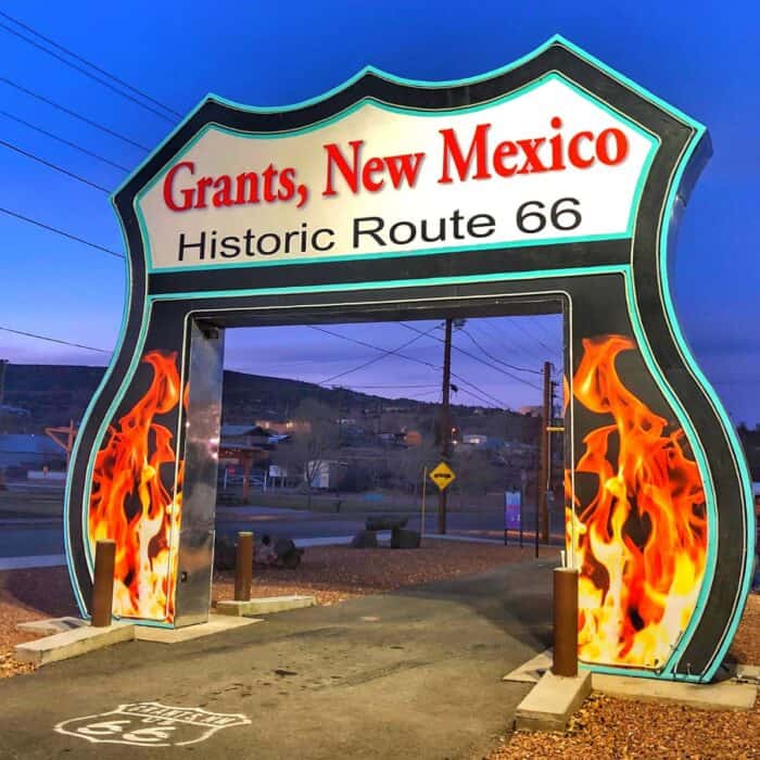 neon Route 66 drive-thru sign Grants New Mexico