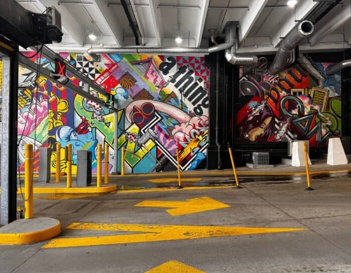 street art in parking garage near The Belt Detroit Michigan 