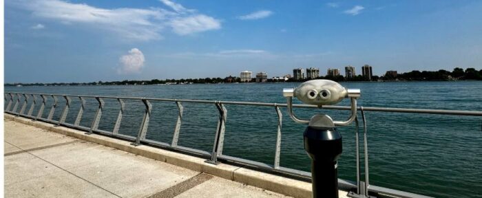 view of Canada from Belle Isle in Detroit Michigan