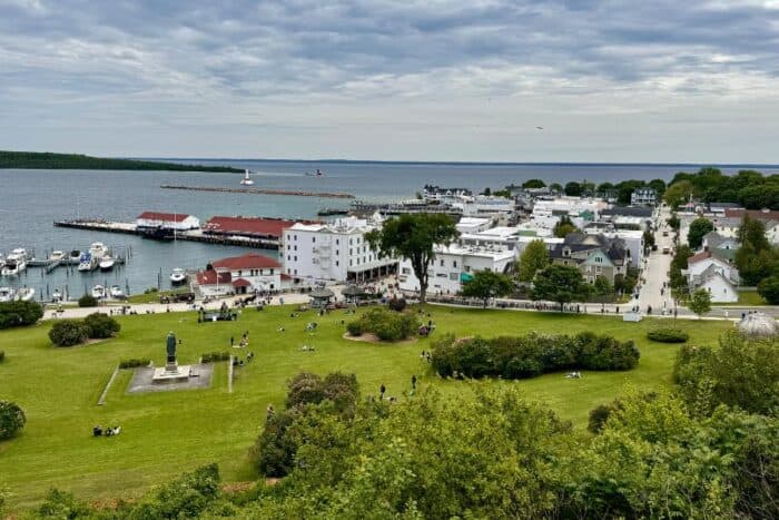 view of Mackinac Island from Fort Mackinac