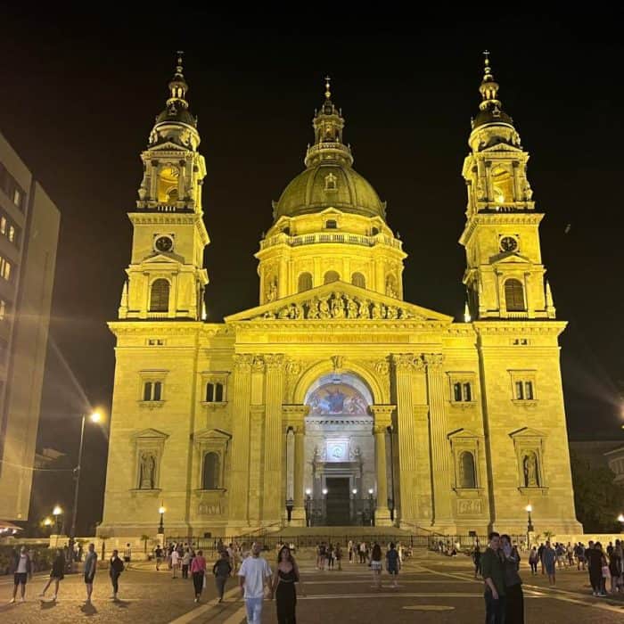 St. Stephen's Basilica in Budapest at night