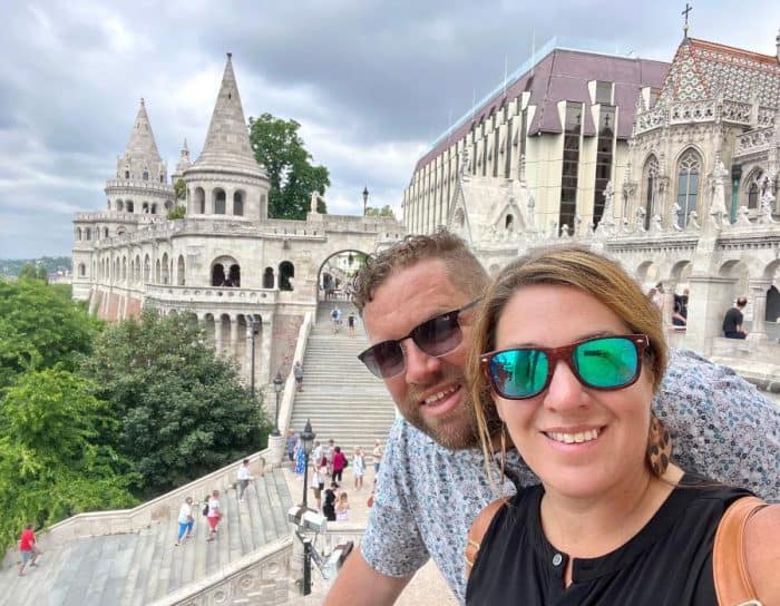 couple at Fisherman's Bastion in Hungary 