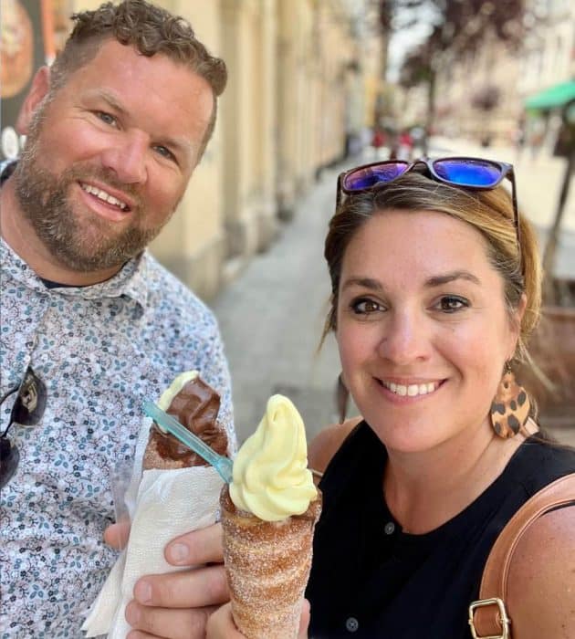 couple with Chimney Cake With Ice Cream Budapest