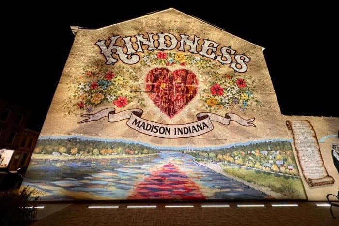 Kindness Mural  Madison Indiana at night