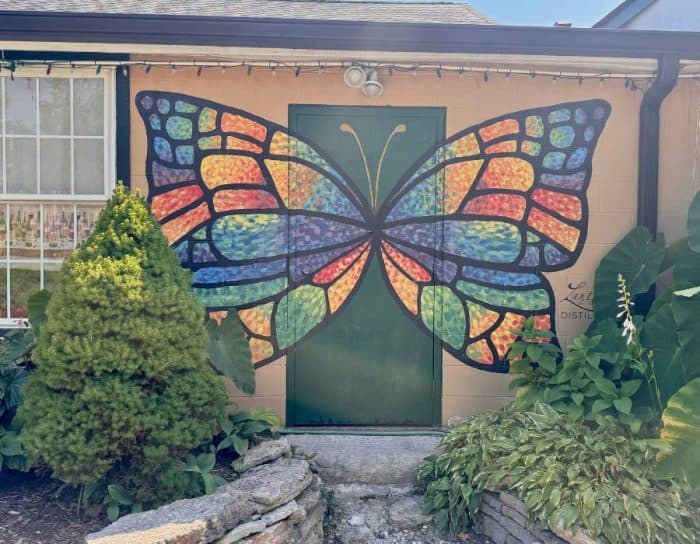 butterfly mural at Lanthier Winery and Distillery Madison Indiana 