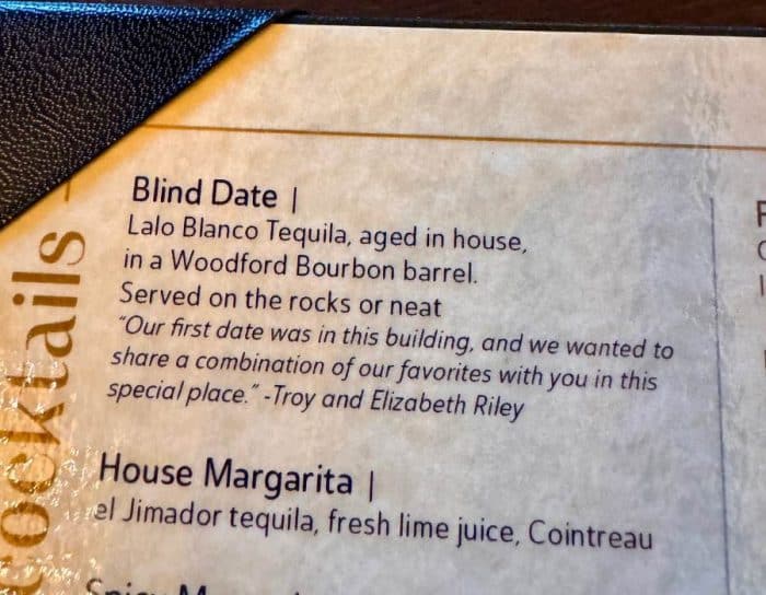 cocktail menu at River Oak Chophouse Madison IN