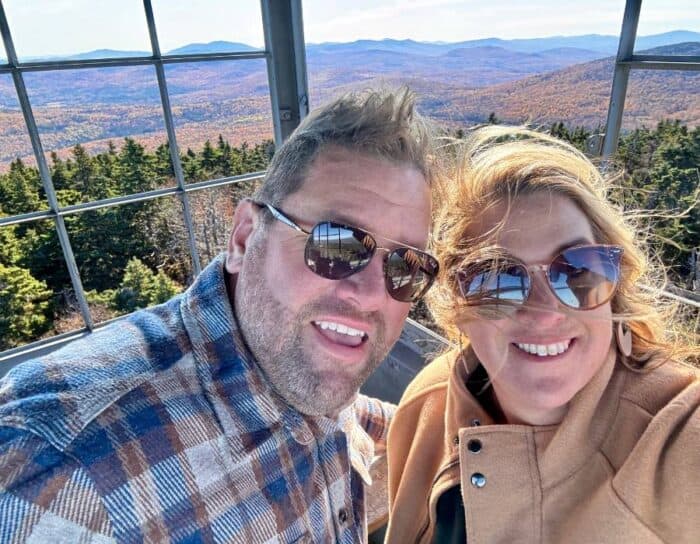 couple at top of Okemo Fire Tower Ludlow VT