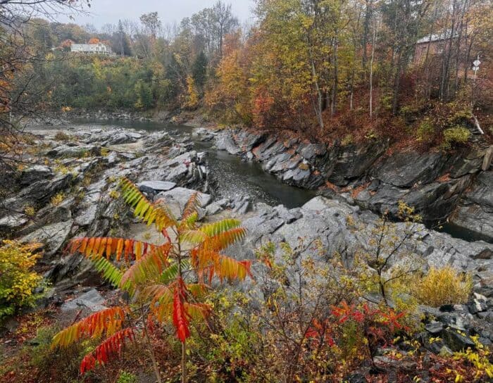 scenic view by the Quechee Covered Bridge in Vermont 