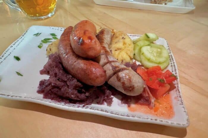 Bratwurst, knackwurst, bauerwurst at von Trapp Brewery and Bierhall 