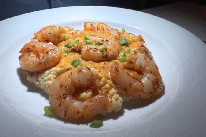 Gulf shrimp and grits on sunset cruise 