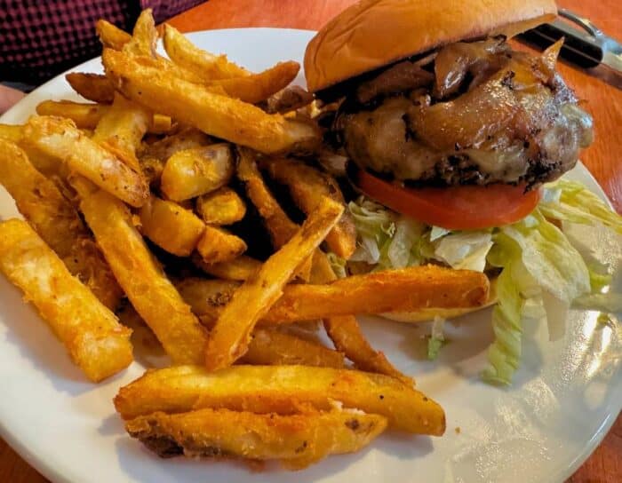 burger at Harpoon Brewery Taproom and Beer Garden in Vermont