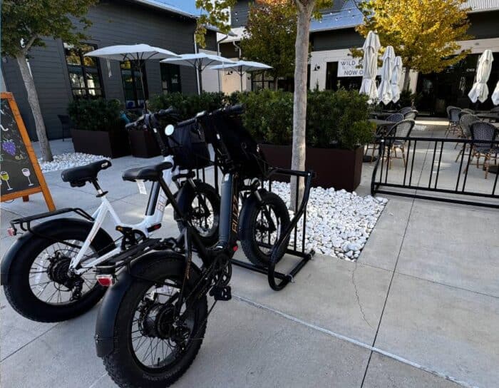 e-bikes on bike rack