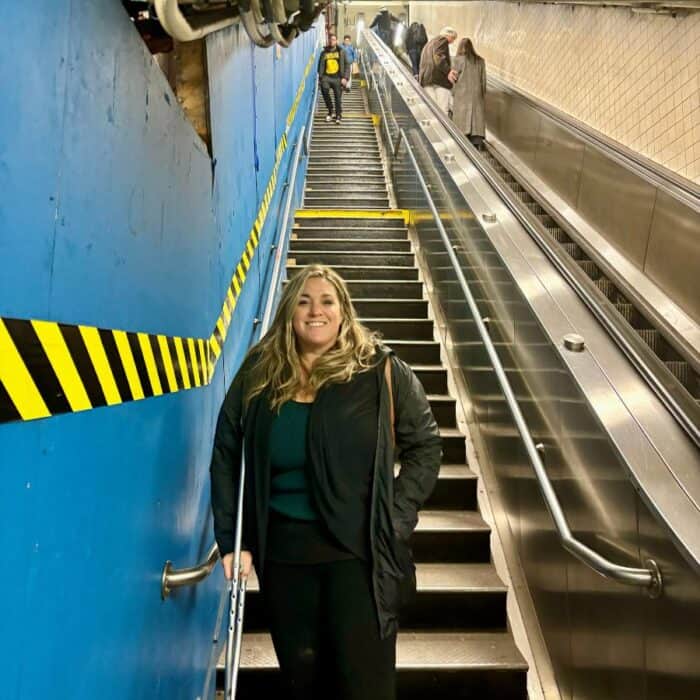 On a crutch in NYC subway