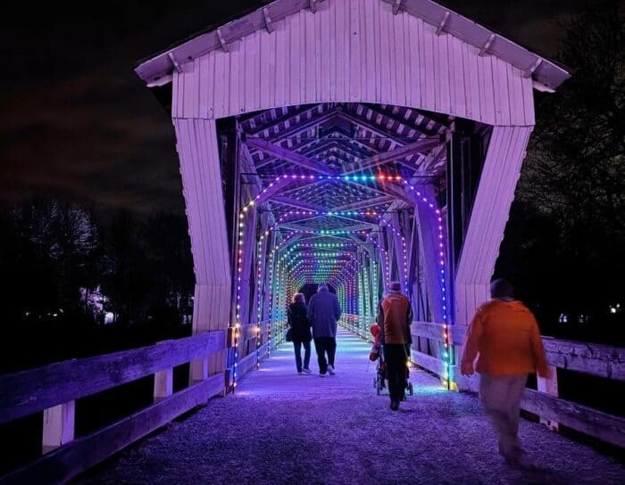covered bridge at A Merry Prairie Holiday at Conner Prairie