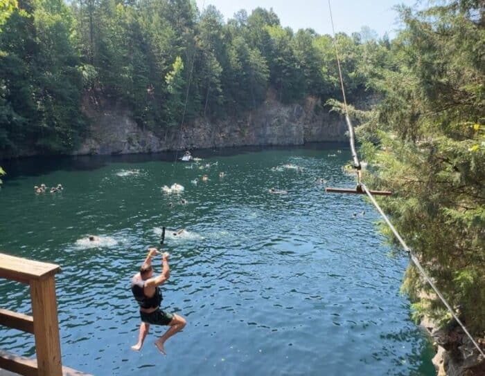 rope swing at The Quarry at Carrigan Farms Mooresville, NC