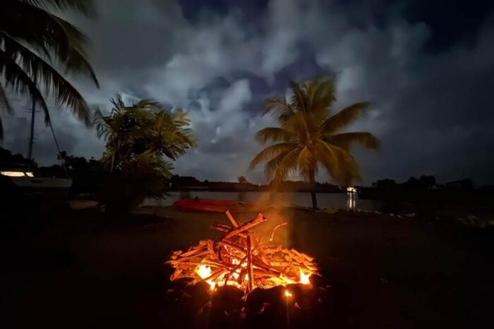 bonfire on the beach at Villa Selena in Belize