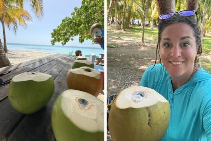 fresh coconuts at Moho Caye in Belize