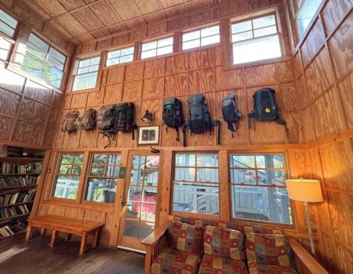 backpacks on wall at Len Foote Hike Inn in Georgia
