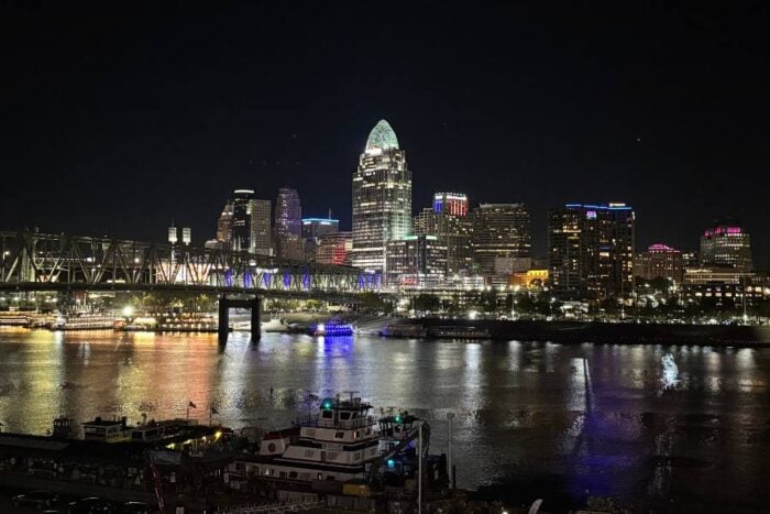 view of Cincinnati skyline at PAR 3 at Newport on the Levee