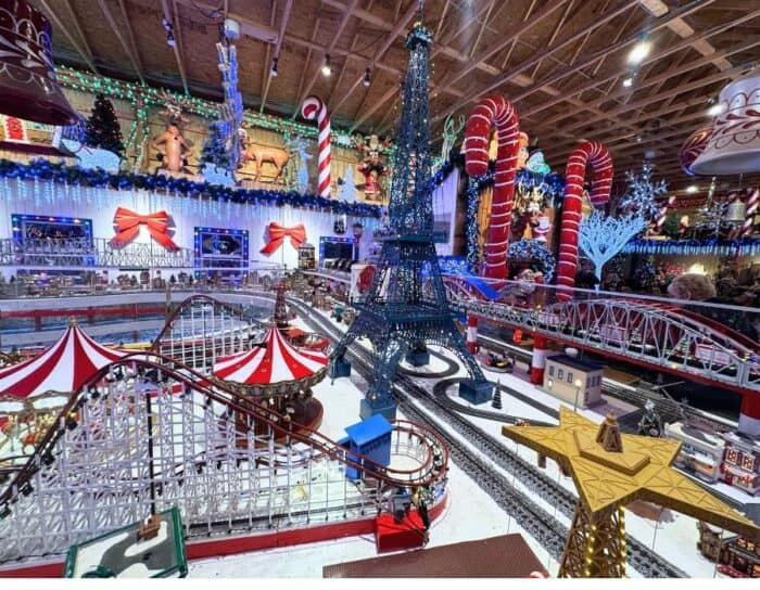 indoor train display at The Christmas Ranch in Morrow OH